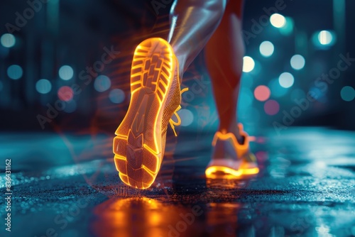 A close-up view of a person's footwear on a busy city street