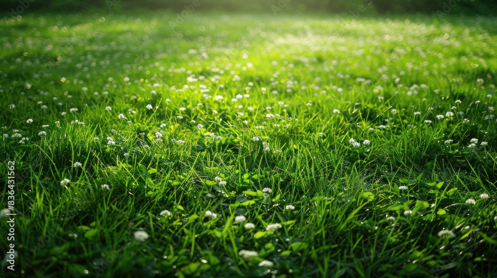 Green grass illuminated by sunshine in a meadow Park weed as an artistic background image Stock photo for wallpaper