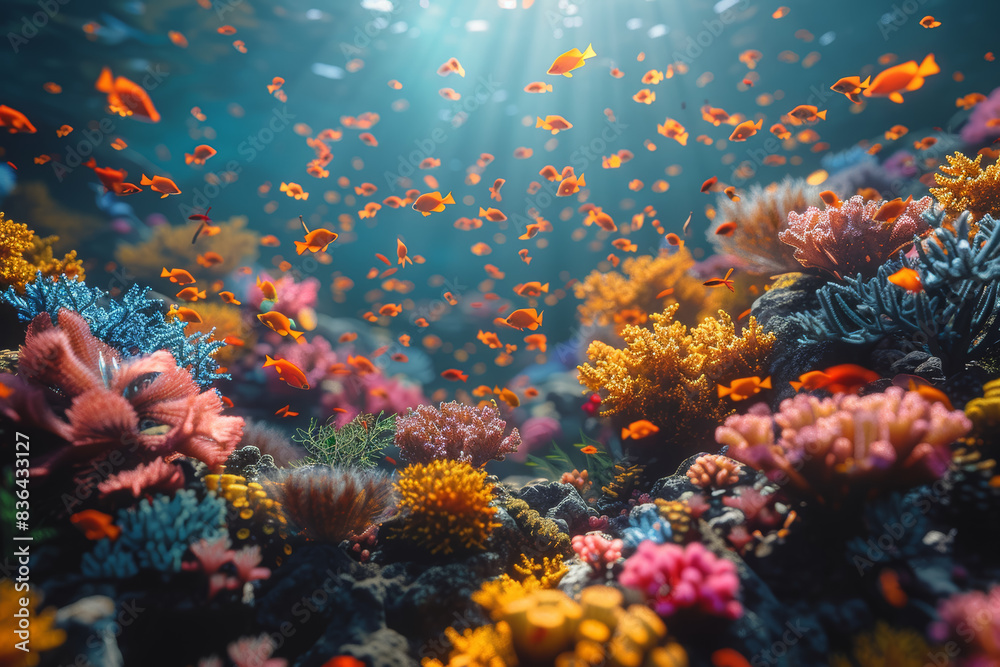 A vibrant coral reef teeming with marine life. Concept of underwater ecosystems and biodiversity. Generative Ai. A vibrant coral reef teeming with marine life. Concept of underwater ecosystems and biodiversity. Generative Ai.