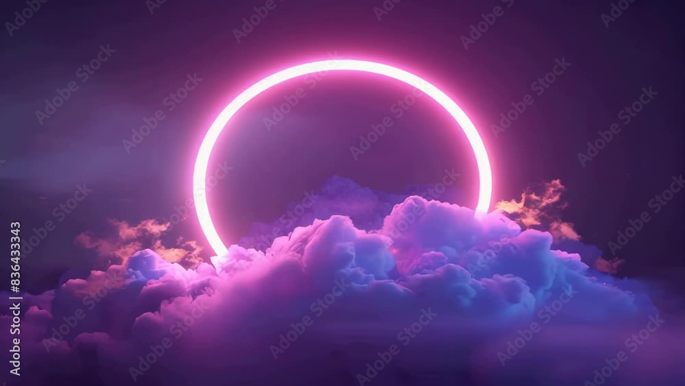 A neon circle glowing in the cloudy sky, great for sci-fi or futuristic concepts. A neon circle glowing in the cloudy sky, great for sci-fi or futuristic concepts.