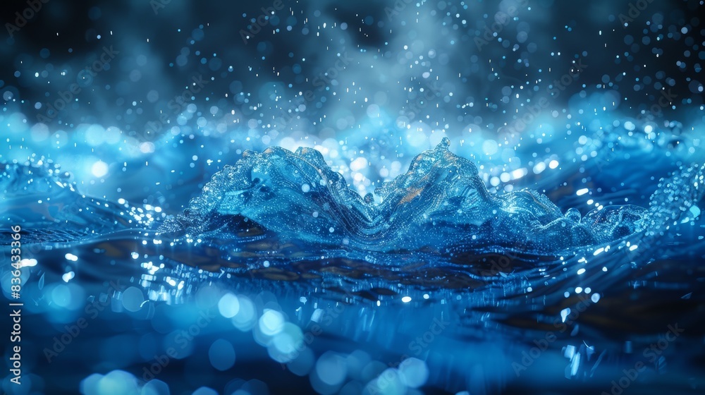 A large body of water surrounded by stars, ideal for night sky or nature concepts. The background is a dark blue defocused blurred motion abstract. A large body of water surrounded by stars, ideal for night sky or nature concepts. The background is a dark blue defocused blurred motion abstract.