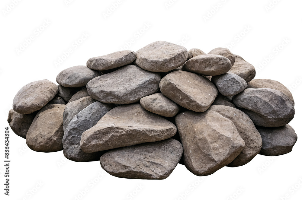 Natural gray stones in a heap, creating a realistic shadow on a transparent, png, white background Natural gray stones in a heap, creating a realistic shadow on a transparent, png, white background