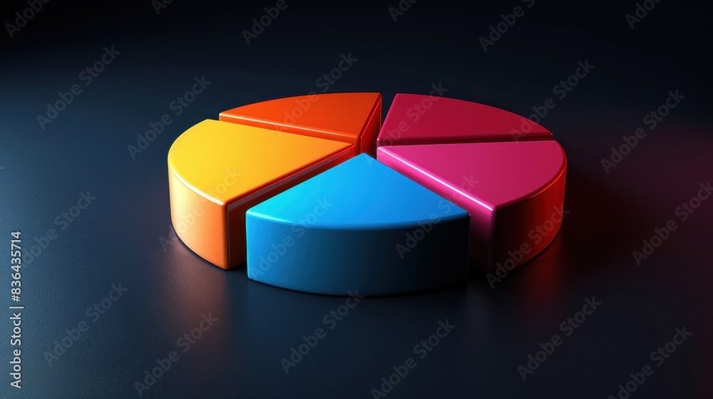Obraz premium Minimalist pie chart with sections illuminated based on market share.