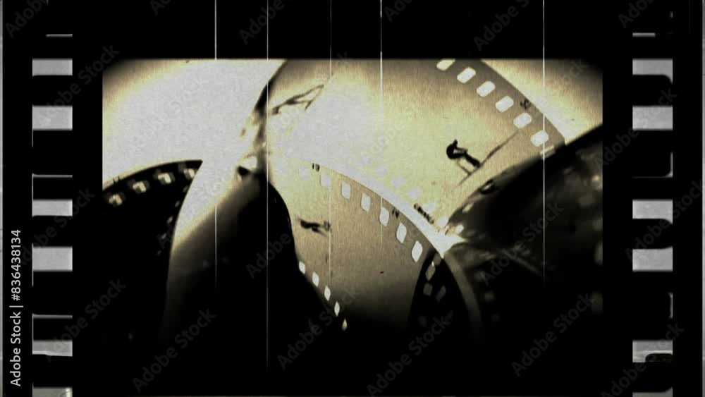 Close up of old vintage film with dust and scratches