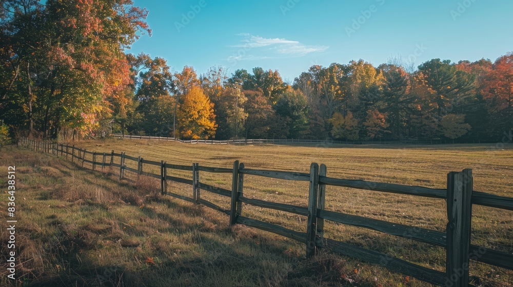 A fenced field with trees in the background A fenced field with trees in the background