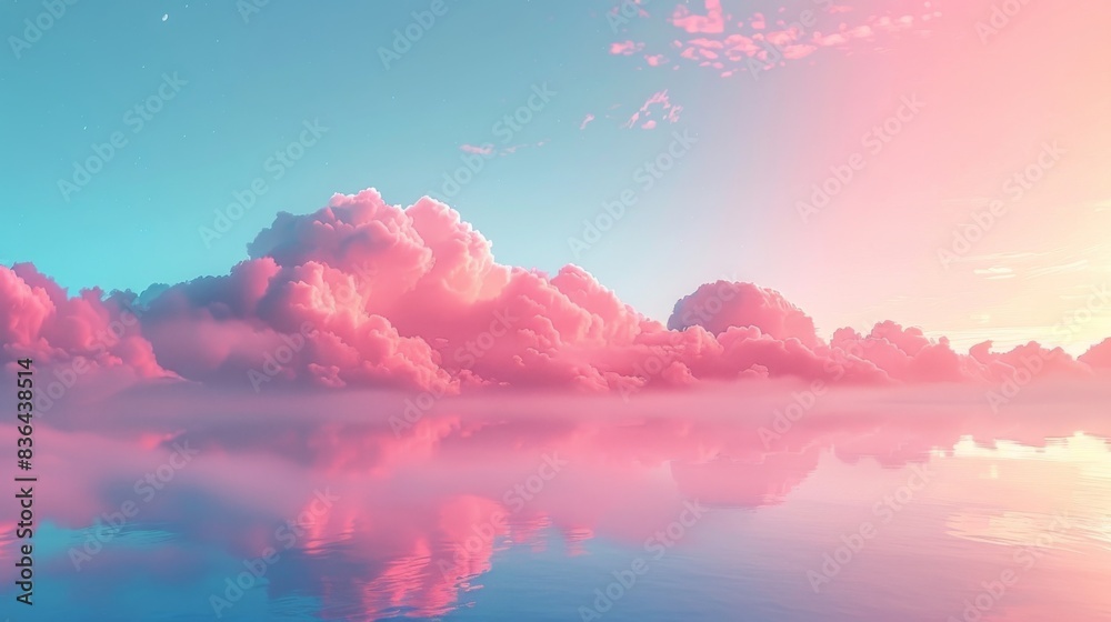 A Picture of Pink Clouds Over a Body of Water With Blue Sky in the Background - Generative AI A Picture of Pink Clouds Over a Body of Water With Blue Sky in the Background - Generative AI