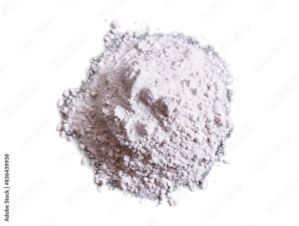 Pile of smooth, white cosmetic powder displayed prominently on a transparent, white background, as a png Pile of smooth, white cosmetic powder displayed prominently on a transparent, white background, as a png