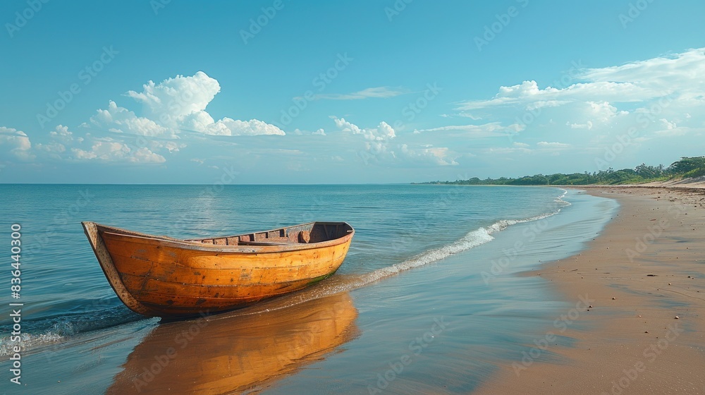 In Negombo, Sri Lanka, January 4, 2018, a wooden catamaran is seen on the beach In Negombo, Sri Lanka, January 4, 2018, a wooden catamaran is seen on the beach