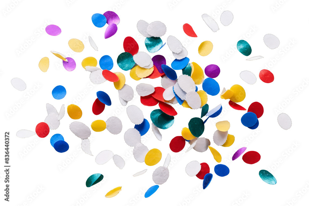 A dynamic explosion of colorful paper confetti scattered on a white background, png, capturing a festive and transparent moment A dynamic explosion of colorful paper confetti scattered on a white background, png, capturing a festive and transparent moment