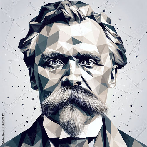 low-poly vector illustration of philosopher Friedrich Nietzsche photo