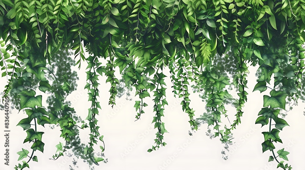 Jungle vines flowing elegantly, lush greenery, isolated on clear background. Jungle vines flowing elegantly, lush greenery, isolated on clear background.
