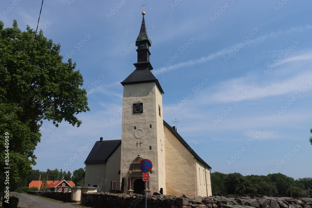 Fototapeta premium Sweden. Kumlaby Church on the island of Visingsö in Lake Vättern. The church was built in the first half of the 12th century and rebuilt by Count Per Brahe in the 1630s. Gränna in Jönköping County.