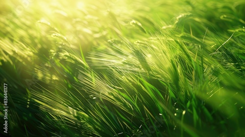 A closeup shot capturing the movement of tall terrestrial plants in a windy natural landscape. The grassland sways gracefully in the wind AIG50