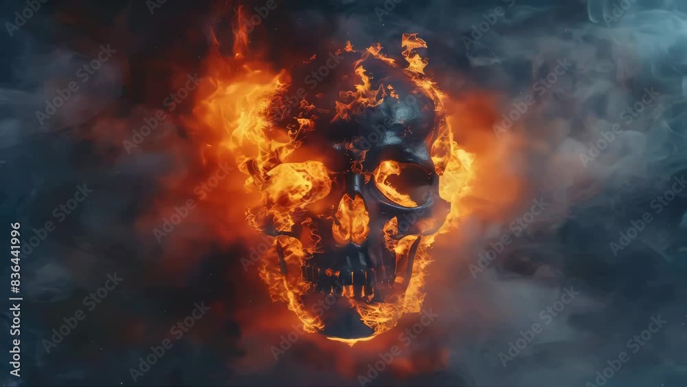 A fiery skull surrounded by a thick cloud of smoke, often used for Halloween or horror-themed designs. A fiery skull surrounded by a thick cloud of smoke, often used for Halloween or horror-themed designs.
