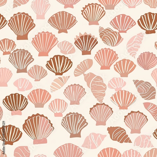 minimalistic seashell pattern with wide irregular gaps  tone in tone  kids design  beige and subtle pink  salmon color 