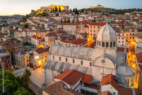 Obraz na płótnie Aerial view of the Cathedral of Saint James, Sibenik old town, Dalmatia, Croatia w salonie