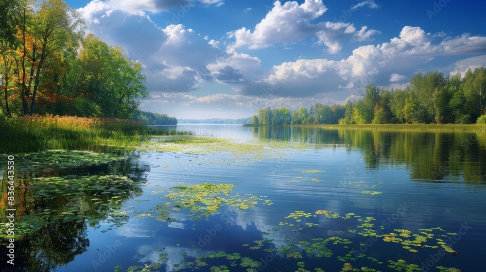 Fototapeta premium A Large Body of Water With Lots of Lillies Floating on Top of It - Generative AI