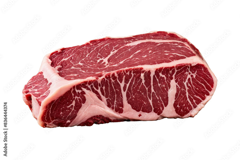 High-quality raw beef steak with marbling, png, displayed isolated on a transparent white background High-quality raw beef steak with marbling, png, displayed isolated on a transparent white background