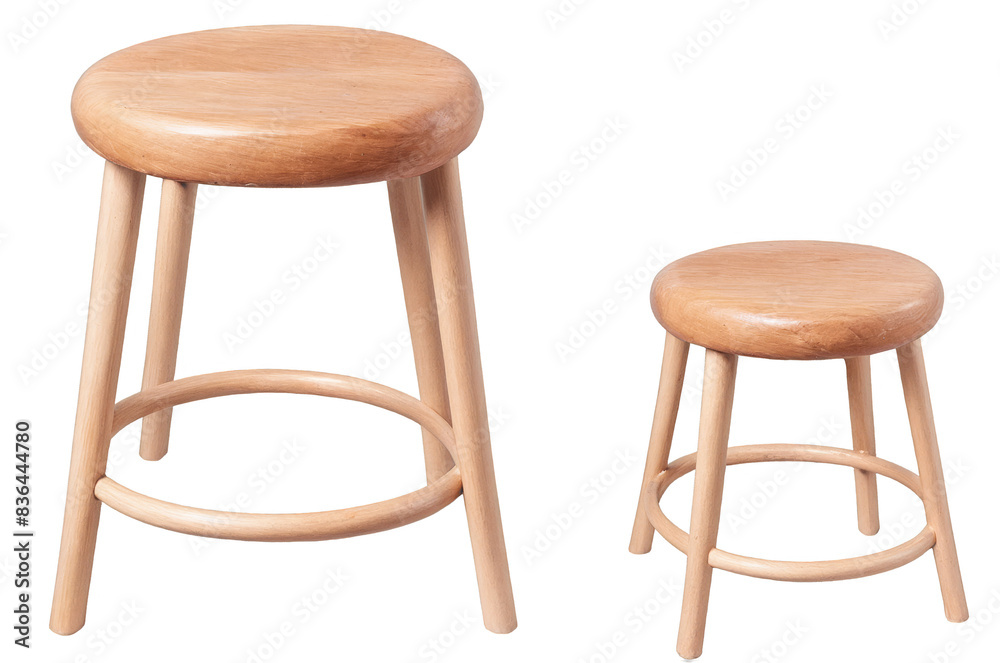 A pair of simple wooden stools on transparent, white background, png, showing versatility in design A pair of simple wooden stools on transparent, white background, png, showing versatility in design