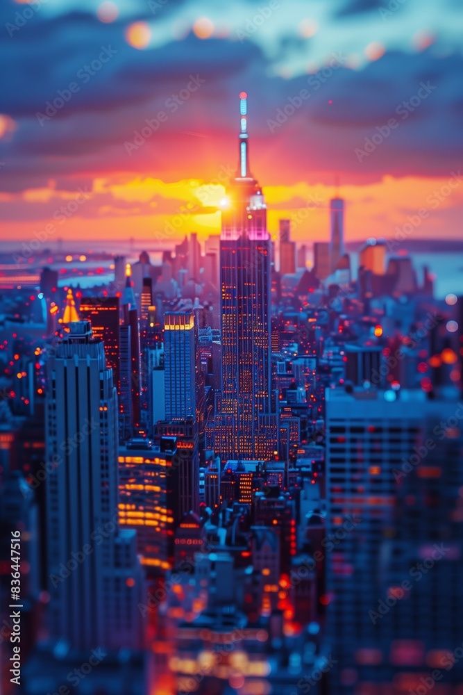 Fototapeta premium Sunset in New York City: Photorealistic DSLR Capture