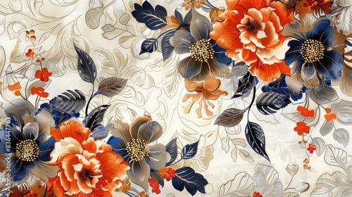 Beautiful background accompanies digital textile floral design photo