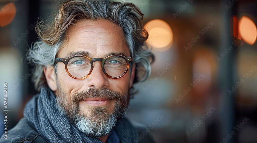 Portrait of a Smiling Male Entrepreneur Capturing the Charisma and Confidence of a Successful Business Owner, Radiating Self-Assuredness and Managerial Excellence Wallpaper Digital Art Poster