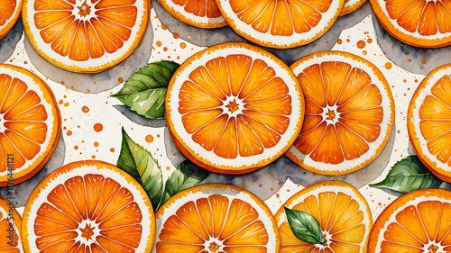 watercolor orange fruit background. orange slices on a white background. Healthy eating