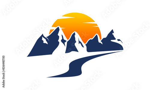 Hills scenery with sunset illustration design vector