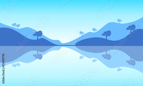 Beautiful lake scenery illustration design vector