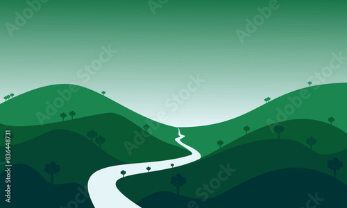 Green hills and road illustration design vector