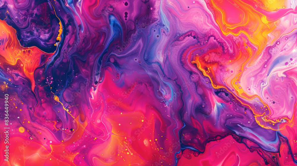 Vibrant Abstract Fluid Art in Bold Pink, Purple, and Yellow Hues. Beautiful artistic background wallpaper.