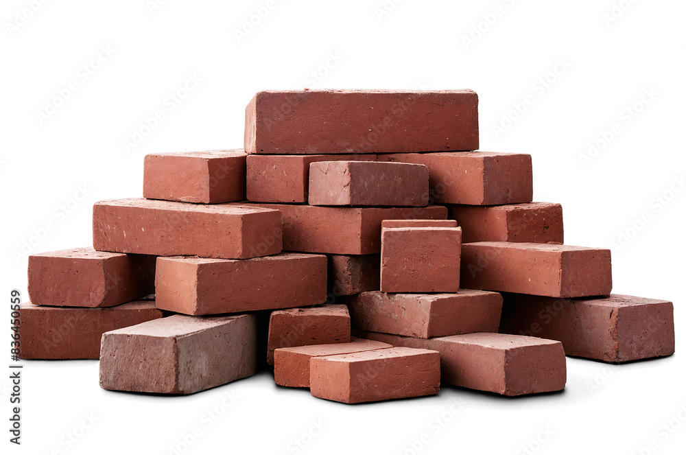 A stack of red construction bricks arranged in a disorganized pile isolated with a transparent, white background in png A stack of red construction bricks arranged in a disorganized pile isolated with a transparent, white background in png