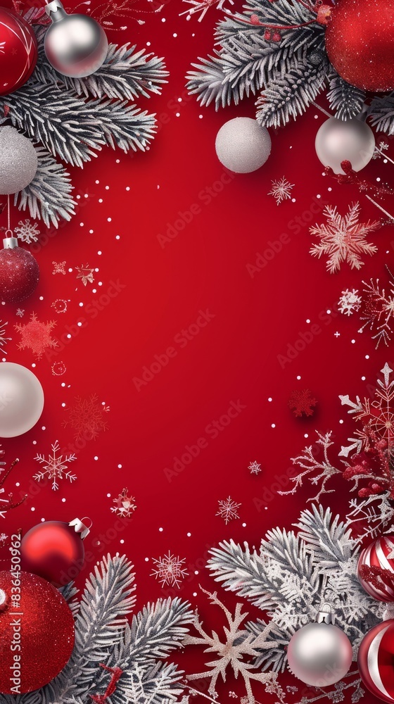 Christmas banner with blank space for text, red background, gifts, fir tree branches, red ornaments. Christmas banner with blank space for text, red background, gifts, fir tree branches, red ornaments.