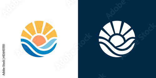 Sun sea wave logo sunset beach coast icon symbol vector