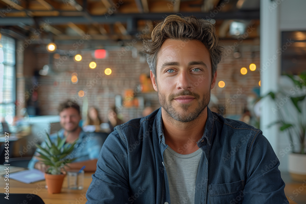 A millennial entrepreneur giving a presentation to a small team in a startup office. Concept of innovation and business. Generative Ai. A millennial entrepreneur giving a presentation to a small team in a startup office. Concept of innovation and business. Generative Ai.