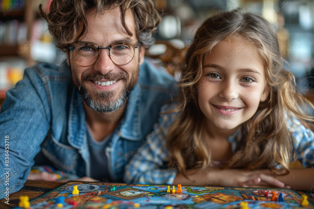 A family playing board games together in the living room. Concept of quality time and togetherness. Generative Ai. A family playing board games together in the living room. Concept of quality time and togetherness. Generative Ai.