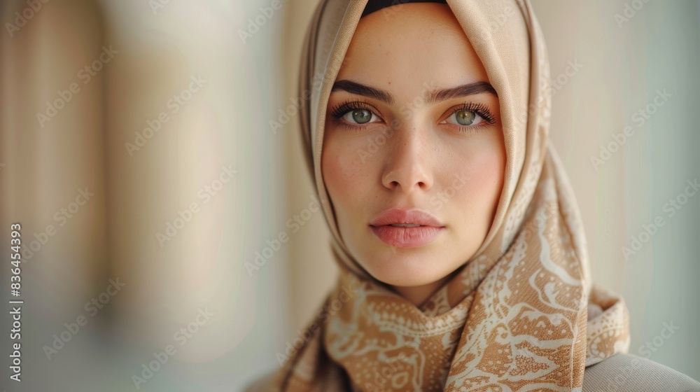 A Close up of a Woman Wearing a Headscarf and a Scarf Around Her Neck - Generative AI A Close up of a Woman Wearing a Headscarf and a Scarf Around Her Neck - Generative AI