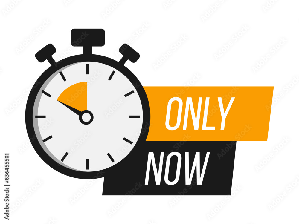 Only now. Sale countdown badge. Limited time only discount promotion. Vector illustration
Only now. Sale countdown badge. Limited time only discount promotion. Vector illustration