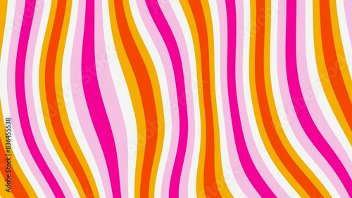 Illustration psychedelic wavy y2k liquid pink abstract pattern lines stripes background in lesbian LGBT pride colors. Retro 90s 80s disco music party summer texture template. Animation loop 30fps 4k