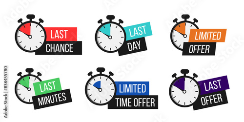 Limited offer. Sale countdown badges set. Limited time only discount promotions. Vector illustrations set	
