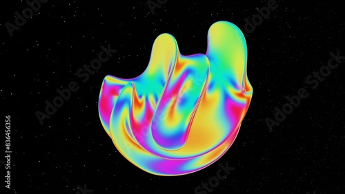3d melting liquid metal holographic rainbow shape in space. Morph sci-fi futuristic alien sphere. Retro y2k disco music party template. Animation loop 30fps 4k