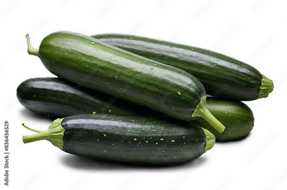 A group of fresh, green cucumbers with visible water droplets isolated on a transparent, white background, formatted as png A group of fresh, green cucumbers with visible water droplets isolated on a transparent, white background, formatted as png