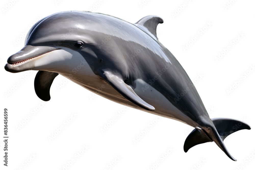 Obraz premium A majestic dolphin caught in mid-leap, expertly cut out for a transparent, white background png