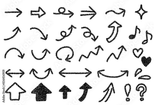 シンプルな矢印の手書きイラストセット　クレヨンタッチ