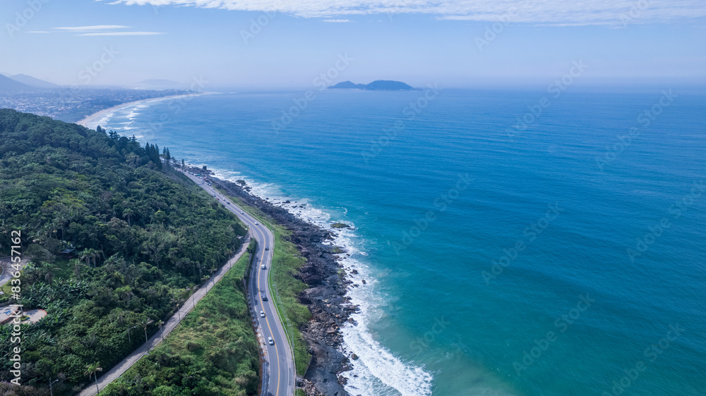 Aerial view of Caldeirao beach, at Mirante Das Pedras in Florianopolis, Santa Catarina, Brazil. Aerial view of Caldeirao beach, at Mirante Das Pedras in Florianopolis, Santa Catarina, Brazil.