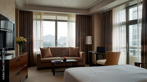 Background with a beautiful and neat hotel room view theme