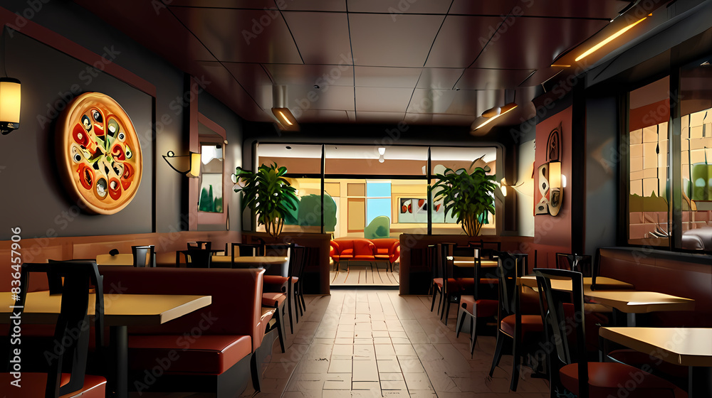 Background with a pizza restaurant interior view theme Background with a pizza restaurant interior view theme
