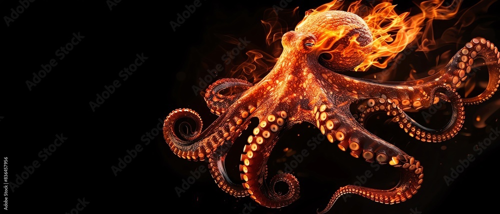Obraz premium An octopus with tentacles of writhing fire