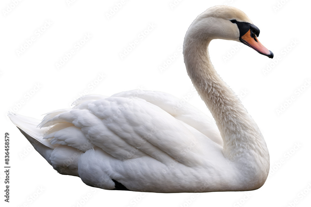Elegantly poised swan with seamlessly transparent feathers, perfect for a white background and png purposes Elegantly poised swan with seamlessly transparent feathers, perfect for a white background and png purposes