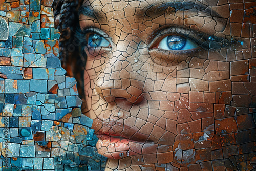 Wallpaper Mural A mosaic of human experience crafted from the fragments of memory and perception, each piece adding depth and texture to the portrait of life. Concept of experiential mosaic. Generative Ai. Torontodigital.ca